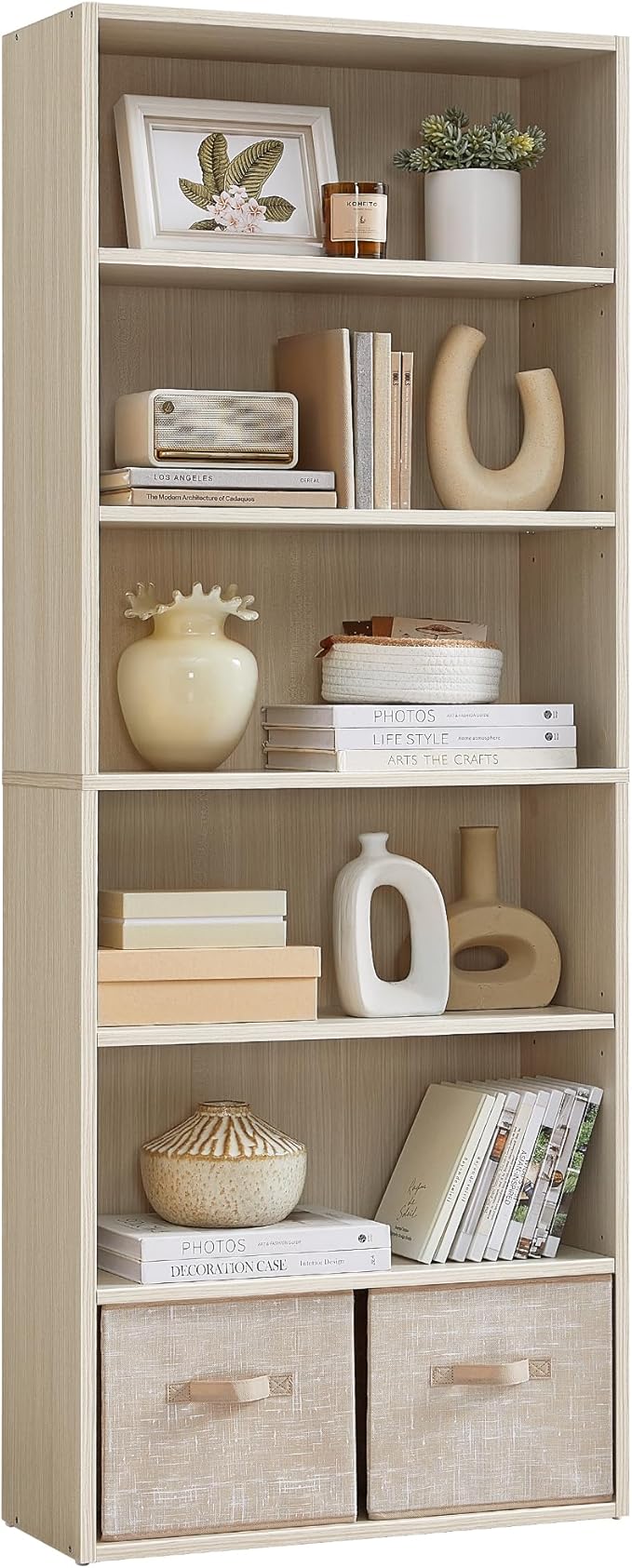 VASAGLE Custos Collection - Bookshelf, 6-Tier Bookcase, Book Shelf, Open Storage Shelf, 9.4 x 23.6 x 63.3 Inches, for Living Room, Home Office, Dinning Room, Natural Beige ULBC166L01