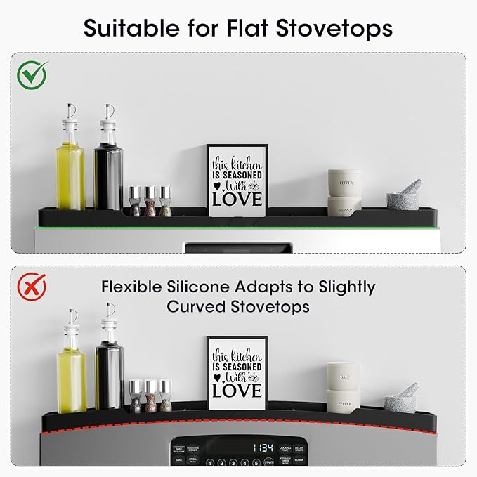 Silicone Magnetic Stove Shelf For Back Of Stove, Over The Stove Shelf, Magnetic Stove Top Shelf, Kitchen Spice Rack Organizer, Oven Shelf For Top Of Stove - Black
