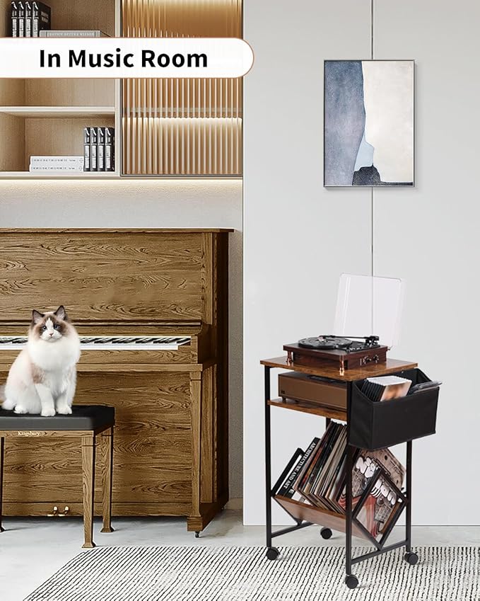 KATHY&BOB 3-Tier Printer Stand Mobile File Cabinet for Home Office with Side Storage Bag, Rolling Filing Cabinet with Open Storage Shelf, Fits A4 or Letter Size, Brown Under Desk Organizer