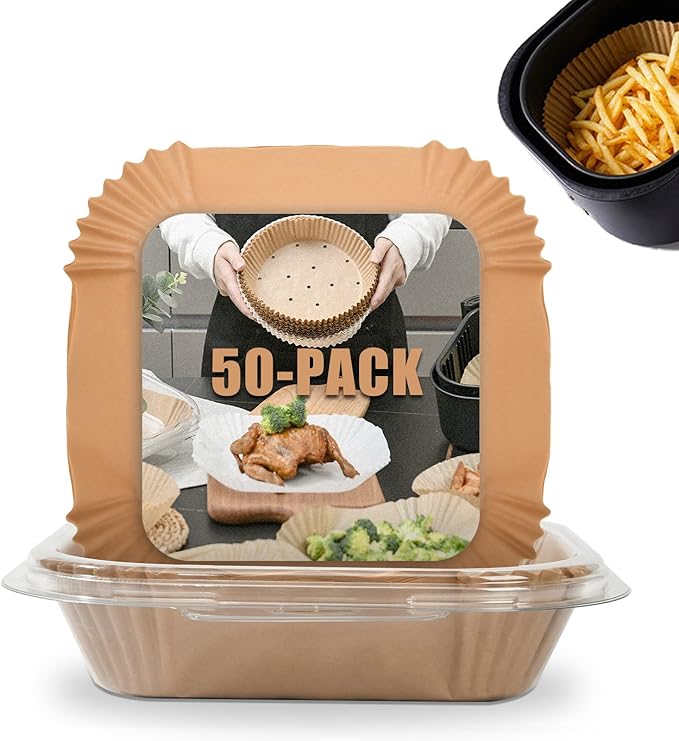 [3-Size] Air Fryer Disposable Paper Liner Square Compatible with COSORI and Ninja Air Fryer Toaster Oven, Non-stick Air Fryer Parchment Paper Baking Accessories