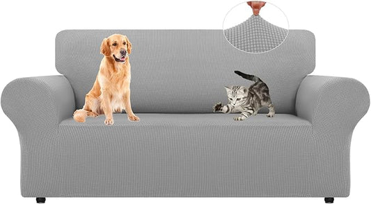 LURKA Stretch Loveseat Sofa Slipcovers 1 Piece Couch Covers for Sofa Furniture Protector Full Sofa Covers with Elastic Bottom for Kids and Dog (Medium, Sliver)