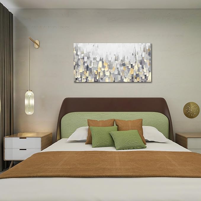 LoveHouse Abstract Canvas Wall Art Grey Gold Painting Pictures Prints Yellow and Grey Artwork Artwork Posters