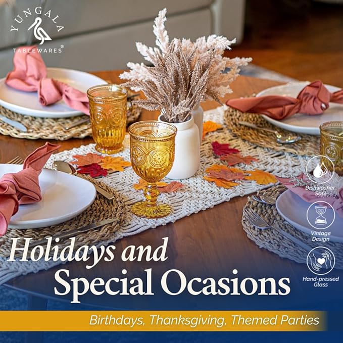 Amber Wine Glasses, set of 6 Glass Goblets made with Amber Glass (not coated or sprayed). Genuine Handcrafted Colored Glassware for your Fall Tablescape.