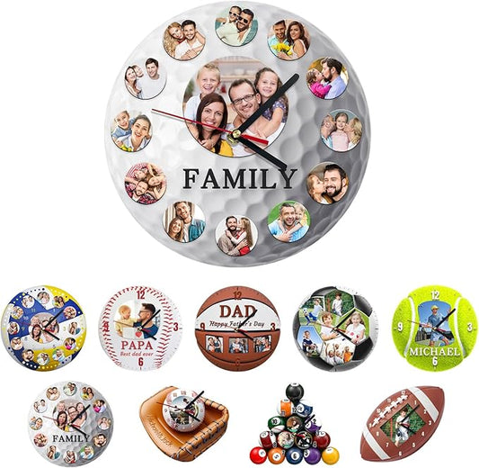 Custom Wall Clock, Personalized Clocks with Picture, Customized Silent Sports Ball Clock for Living Room Kids Bedroom, Creative Birthday Golf Style