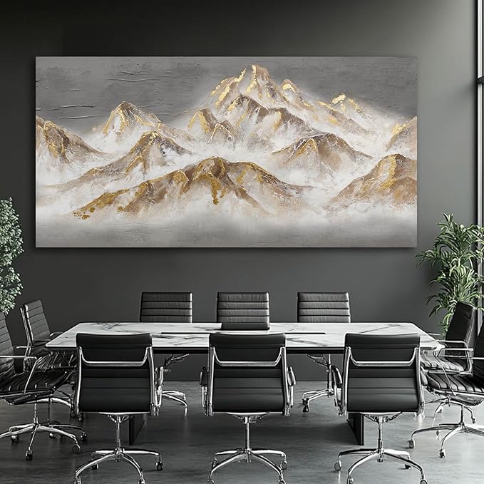 SDYA Brown and Grey Canvas Wall Decor Contemporary Artwork Gold Foil Painting 29"x58" Large Landscape Wall Art for Living Room Office Home Decorations