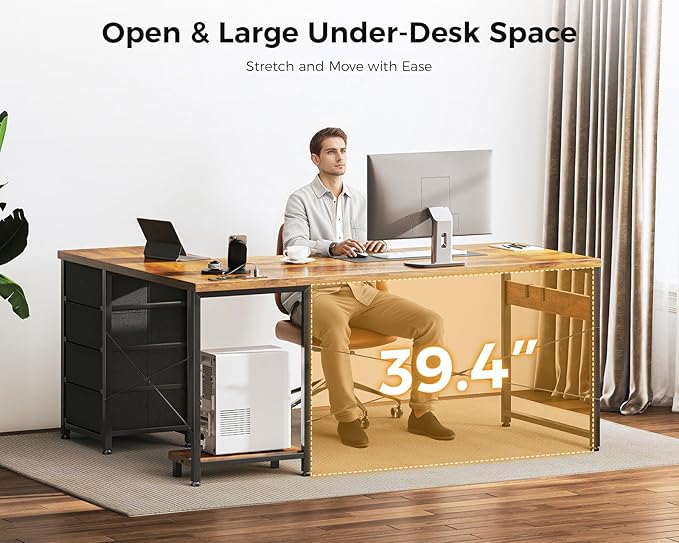 AODK L Shaped Desk with 4 Tier Drawers, 53" Reversible Gaming Desk with Power Outlets, L Shaped Computer Desk with USB Charging Port and Host Stand, Home Office Corner Desk, Easy to Assemble, Vintage