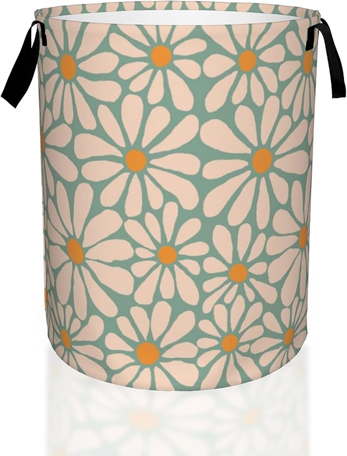 Abstract Daisy Flower Retro Groovy Flowers Laundry Basket,Waterproof Laundry Hamper,Collapsible Organizer Basket for Storage Bin Toy Bins, Dirty Clothes Laundry Basket for Living Room/Bathroom