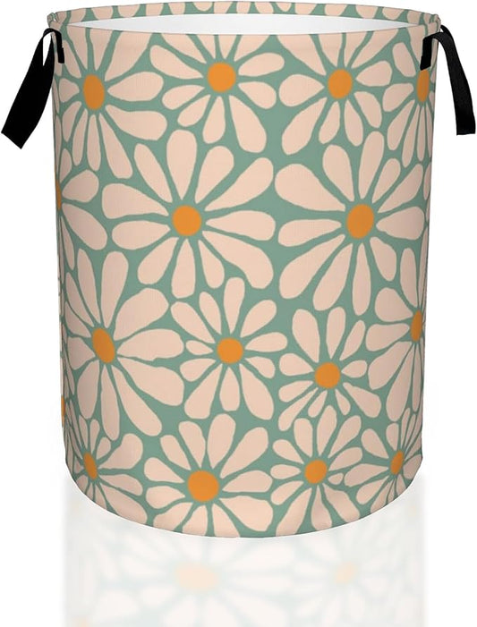 Abstract Daisy Flower Retro Groovy Flowers Laundry Basket,Waterproof Laundry Hamper,Collapsible Organizer Basket for Storage Bin Toy Bins, Dirty Clothes Laundry Basket for Living Room/Bathroom