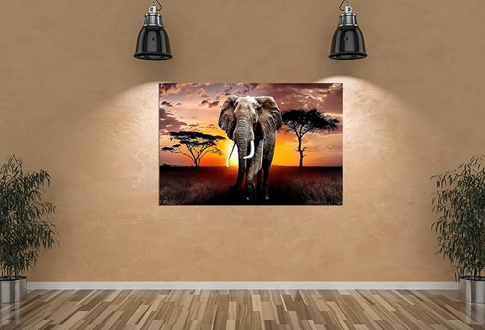 XXMWallArt FC3069 Canvas Wall Art Elephant Picture African Wild Animals Artwork Painting Print for Living Room Bedroom Kitchen Home and Office Wall Decor