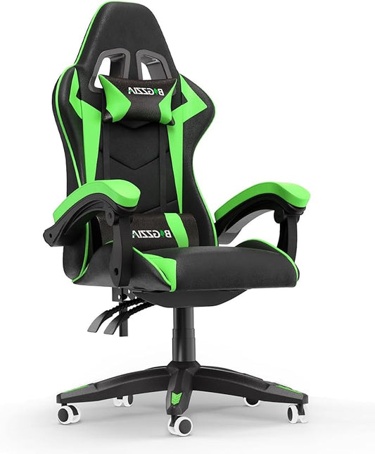 Gaming Chair High Back, Ergonomic Computer Gamer Chair with Headrest and Lumbar Support, Racing Style Reclining Game Chair for Adults, Kids (Green-Black)