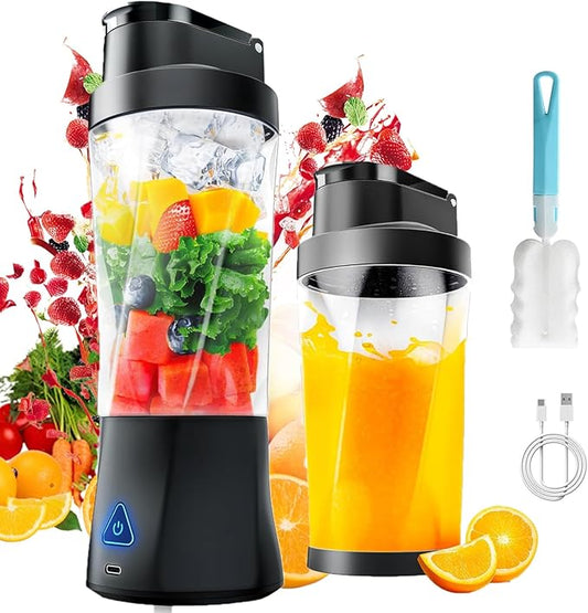 Portable Blender, 24oz Personal Blender for Shakes & Smoothies, 6000mAh, Leakproof-Lid & Sip Spout, BPA Free, USB-C Rechargebale and Self Cleaning Portable Juicer with 6 Sharp Blade, Black