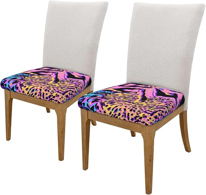 Seat Covers for Dining Room Chairsset of Set of 4, Colorful Pink Leopard Camouflage Stretch Chair Seat Covers Cushion Slipcovers for Kitchen Office
