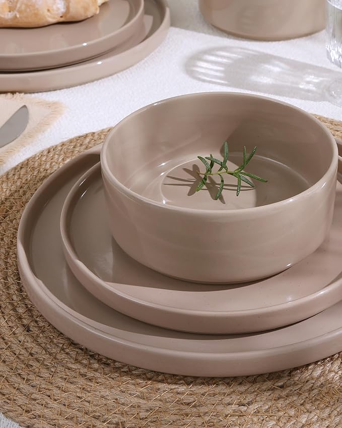 Famiware Nebula Plates and Bowls Set, 24 Pieces Dinnerware Sets, Dishes Set for 8, Cinnamon Brown