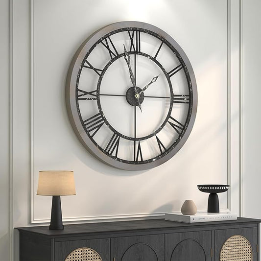 Extra Large Wall Clock 36 Inch, Wood Metal Decorative Wall Clocks for Living Room, Non-Ticking Silent Battery Operated Farmhouse Clock Roman Numerals for Kitchen, Study, Office