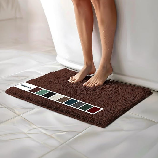 Muddy Mat Chenille Bathroom Rugs Quick Dry Microfiber Mats Non Slip Washable, Extra Thick, Soft and Highly Absorbent Bath Mats for Bathroom, Kitchen, and Shower Floor - Brown Small 28"X18"