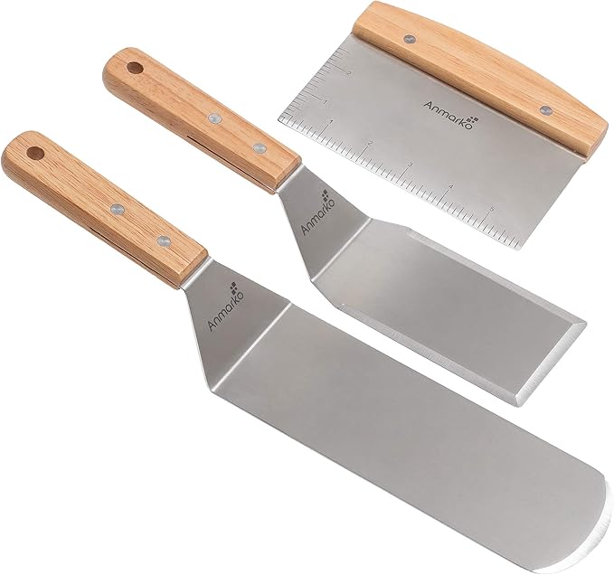 Professional Griddle Spatula Set - Stainless Steel Metal Spatula and Griddle Scraper - Heavy Spatula Griddle Accessories Great for Cast Iron Griddle BBQ Flat Top Grill - Commercial Grade