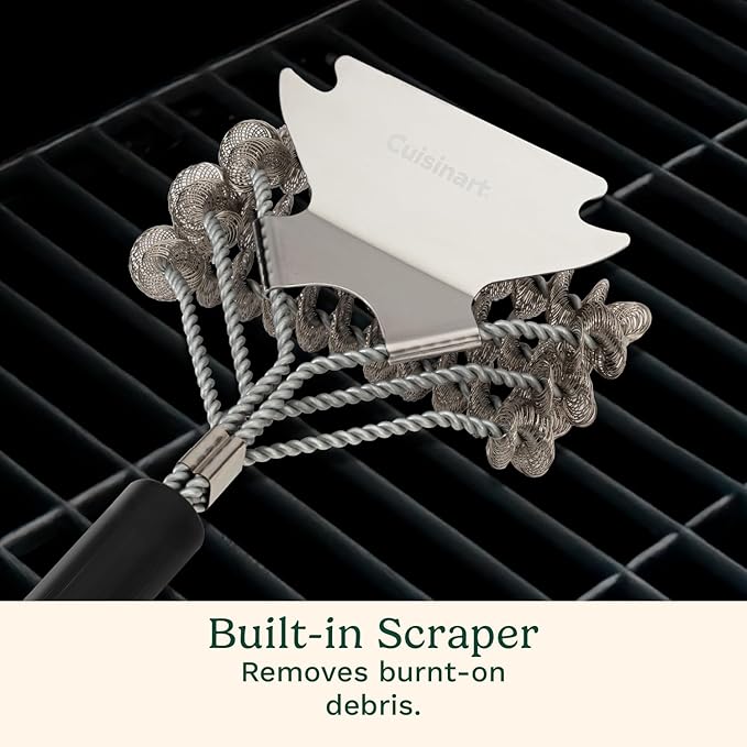 Cuisinart Triple Coil Brush, 17” Stainless Steel Grill Brush with Wide Scraper for All Grates, Bristle Free Grilling Accessory for Worry Free Cleaning, Perfect for BBQs, Cookout & Tailgate Cleaning