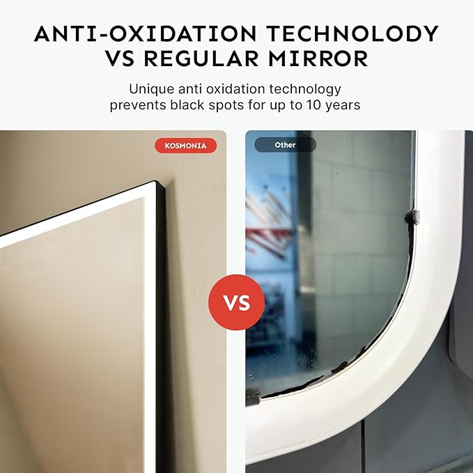 68x20 Full Length Mirror, Dimmable 3 Color LED Light w/Light Memory, Distortion Free Silver Coating Mirror, HD Reflection &Anti Desilvering,Tempered Glass &Shatter Proof Film Doubles Safety