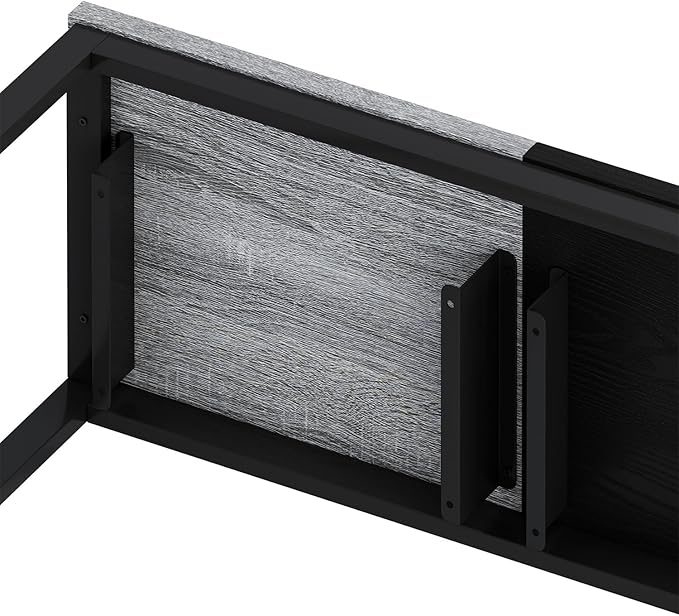 Harper & Bright Designs 4-Piece Dining Table Set, 60.2" L Wood Dining Table with 3 Stools and Metal Frame for Kitchen Dining Room, Convenient Hanging Stool Design, Grey+Black