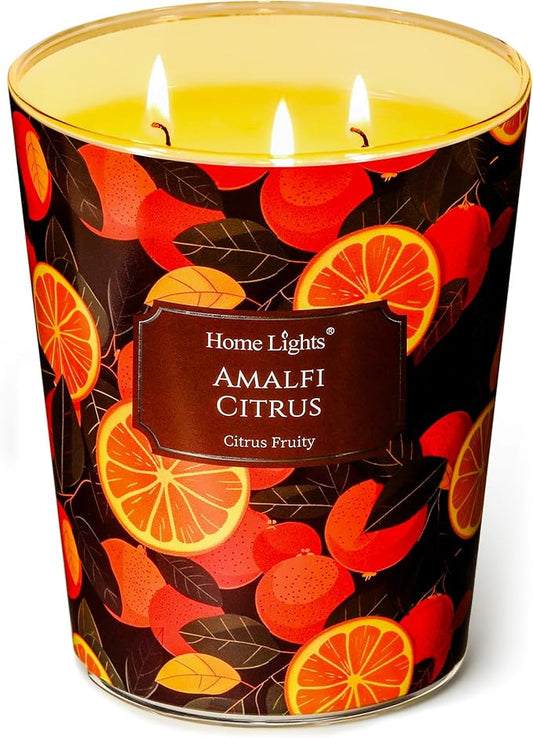HomeLights 3-Wick Candles for Home Scented - 34oz Soy Wax Blend Candle Long-Lasting Fragrance, Eclectic Mixed Styles Home Decor and Housewarming Gifts, Amalfi Citrus