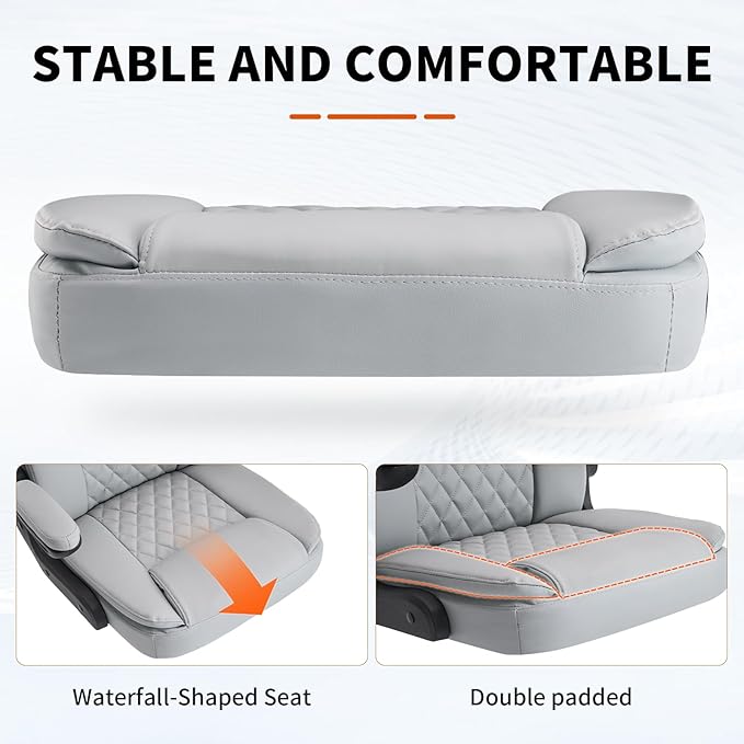 Office Chair, Executive Leather Home Office Desk Chair - Ergonomic Computer Chair with Back & Lumbar Support, 360°Swivel, Adjustable Flip-Up Armrests, Rocking Function Gray