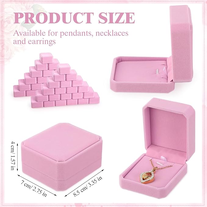 Sureio 24 Pcs Velvet Necklace Ring Boxes Bulk Earring Pendant Jewelry Gift Display Case for Proposal Anniversary Wedding Engagement Birthday Gift(Pink)