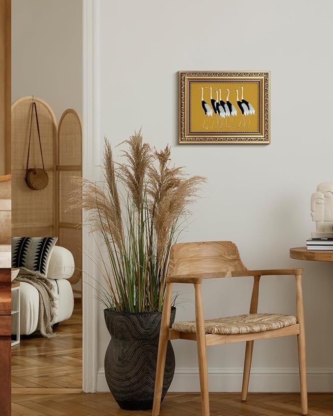 VIYYIEA Gold Framed Wall Art, Seven Cranes Canvas Print Home Decor Vintage Art Painting Picture Bathroom Wall Decor, Animals Artwork for Living Room Bedroom Kitchen Office - 10L x 8W