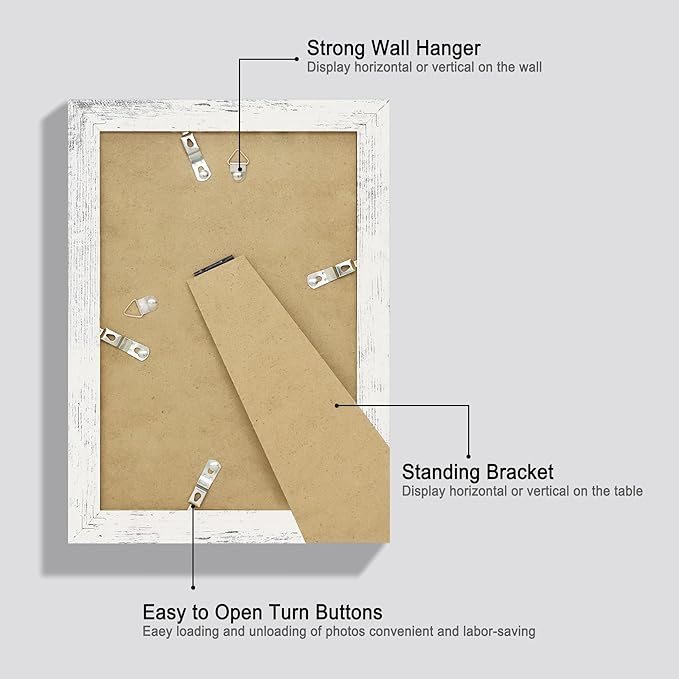 6x9 Picture Frame Set of 4, High Definition Glass Distressed White Frame, 6 x 9 Photo Frames for Horizontal or Vertical Tabletop Display and Wall Mounting