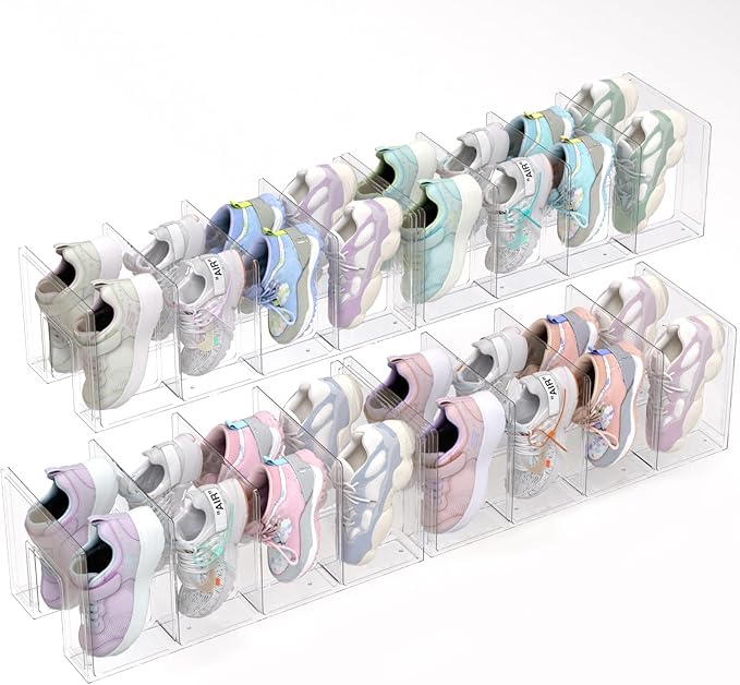 Acrylic Kids Shoe Rack - 4 Pack Clear Shoe Organizer for Toddlers & Children, Space-Saving Nursery Shoe Storage Shelf, Small Baby Shoes Display Rack for Closet/Entryway, for Desk File Book Organizer