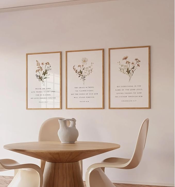 Wildflower Bible Floral Canvas Wall Art Christian Verses Floral Paintings Pictures Wall Decor Botanical Scripture Room Posters Prints for Bedroom Living Room Office Christian Scene Home Decorate