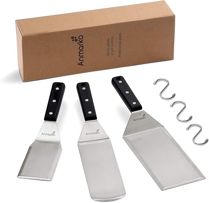 Stainless Steel Spatula Set - Heavy Duty Spatula and Scraper - Great for Cast Iron Griddle BBQ Flat Top Grill - Commercial Grade