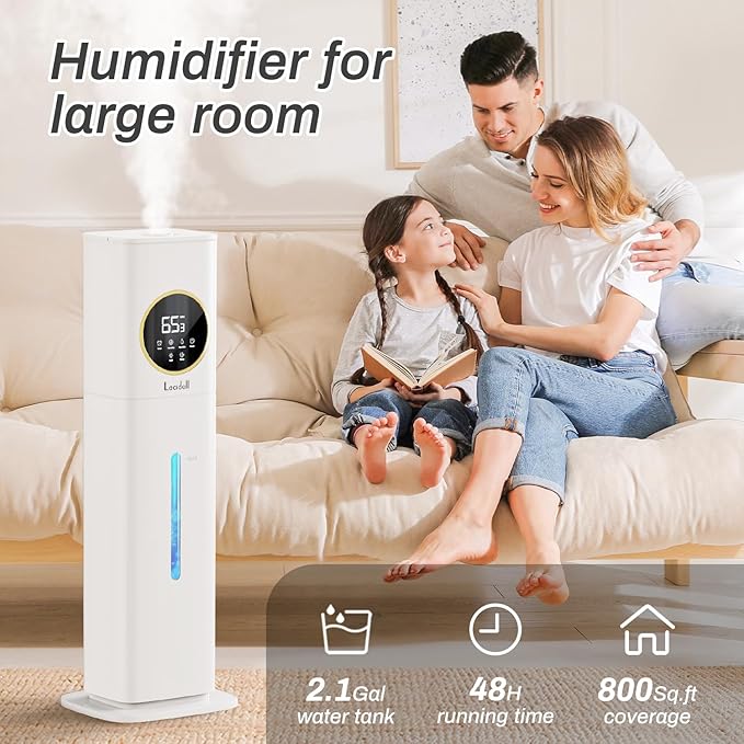 Humidifier Large Room, 2.1Gal/8L Humidifiers for Bedroom Home with Essential Oil Diffuser, Top Fill Whole House Cool Mist Humidifiers for Plants Baby Kids Adults Office, White