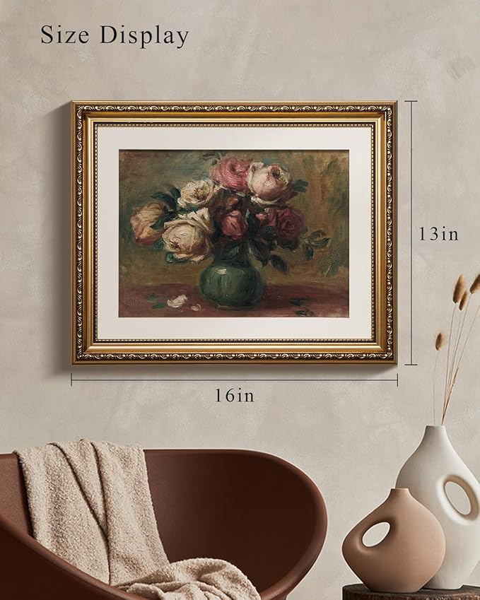 VIYYIEA Gold Framed Wall Art Canvas Print Home Decor Flower Art Vintage Botanical Prints Rustic Farmhouse Wall Decor Mid Century Art Prints Floral Room Decor Wall Pictures Living Room Bedroom 13x16in
