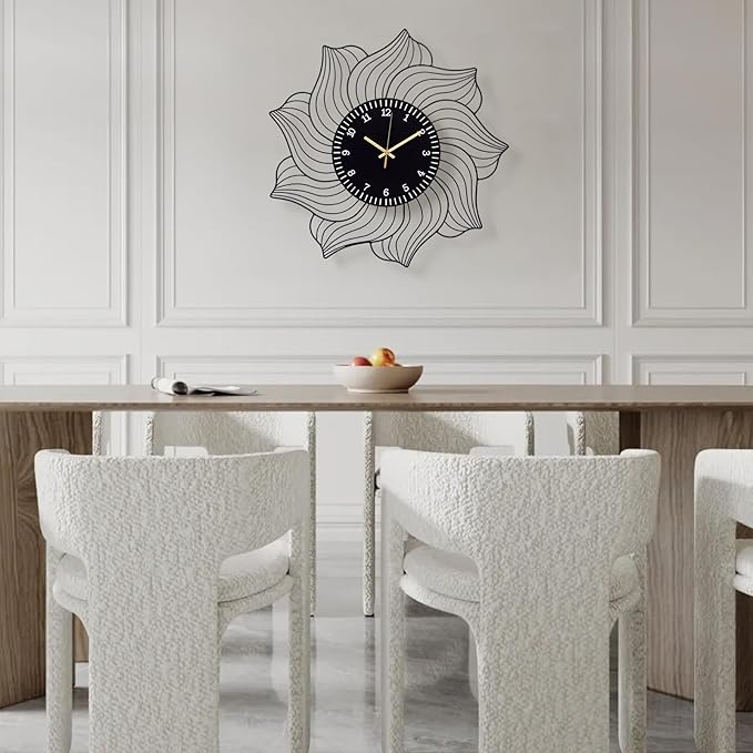 22 Inch Flower Wall Clock, Silent Non-Ticking Battery Operated Modern Decorative Metal Wall Clocks for Living Room, Bedroom, Kitchen, Office
