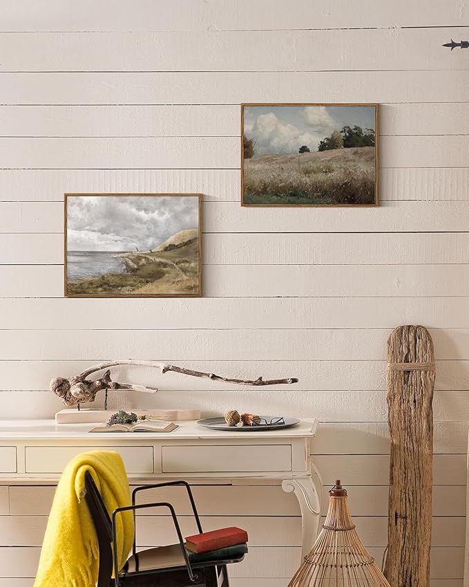 InSimSea Framed Canvas Wall Art Vintage Decor, Landscape Paintings Wall Decorations for Living Room, Retro Wall Art for Bedroom Office Decor, Grassland Classical Painting Prints Room Decor, 12"x16"