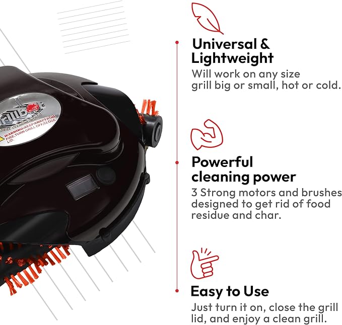 Grillbot Automatic Grill Cleaning Robot with Nylon Brushes, BBQ Grill Cleaner, Grill Brush, Grill Scraper, BBQ Accessories (Red Grillbot + Carry Case)