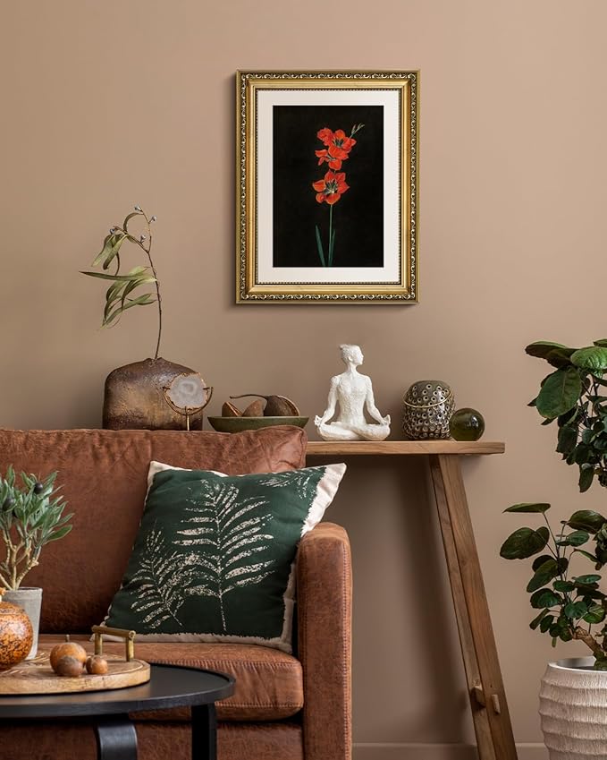 VIYYIEA Gold Framed Wall Art Canvas Print Home Decor Red Flower Wall Art Black Background Floral Scenic Oil Painting Aesthetic Wall Decor Modern Wall Pictures for Bedroom Bathroom and Office 11x14in