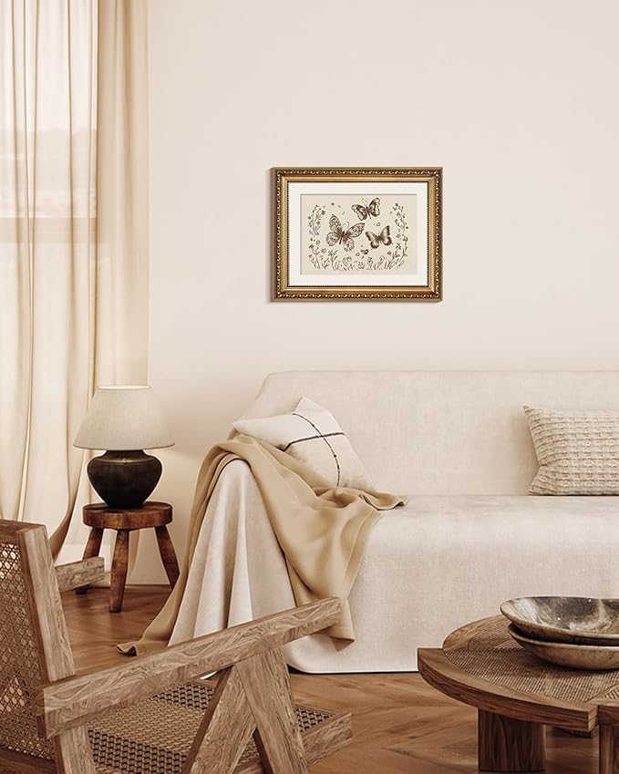 VIYYIEA Gold Framed Wall Art, Butterflies Canvas Print Home Decor Vintage Art Painting Picture Bathroom Wall Decor, Animals Artwork for Living Room Bedroom Kitchen Office - 14L x 11W