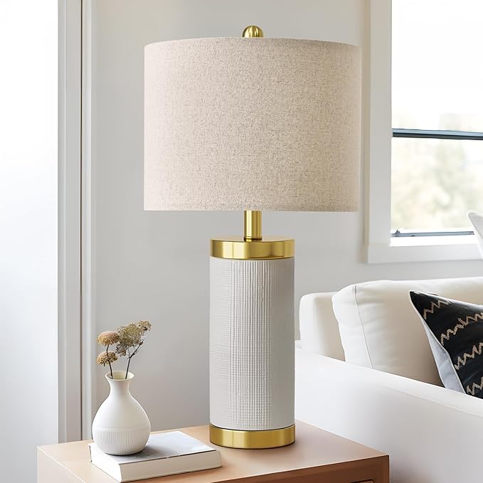 24.5" Modern Ceramic White Single Bedside Lamp for Bedroom Decor Farmhouse Table Lamp for Living Room Office Dorm