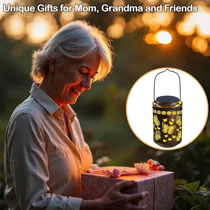 Upgraded Butterfly Solar Lights for Outside Garden Decor, Hanging Solar Lanterns Outdoor Waterproof Metal Butterfly Decorations for Patio, Yard, Pathway, Porch, Birthday Gifts for Women