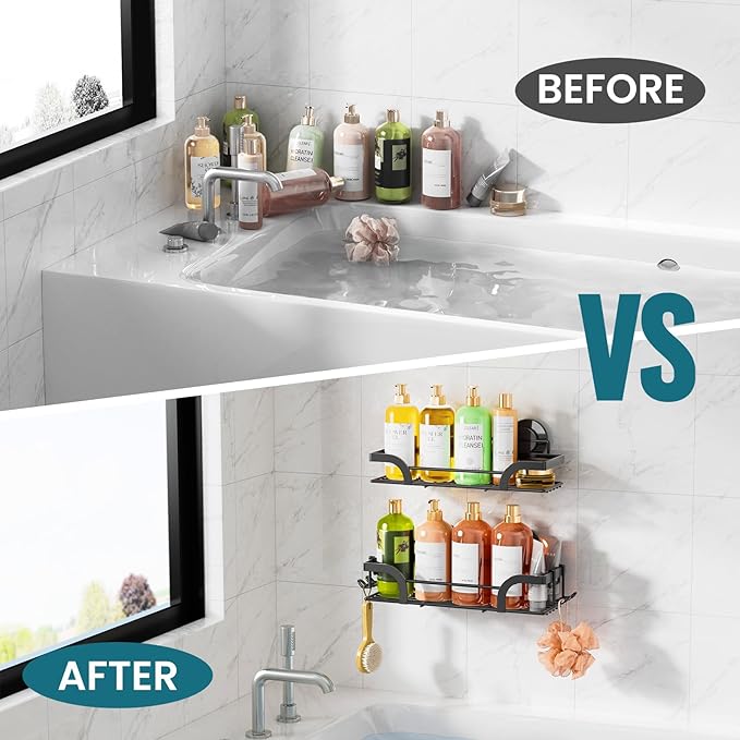 TAILI Shower Caddy Suction Cup 2 Pack, Heavy Duty Bathroom Basket, Bath Shelves for Inside, Stainless Steel Shower Holder Organizer for Bathroom Storage & Home Decor, No Drilling,Black