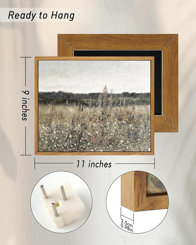 InSimSea Framed Canvas Wall Art, Wildflower Field Canvas Wall Art Paintings, Rustic Landscape Wall Decor for Bathroom Office Dining Room, 9"x11"