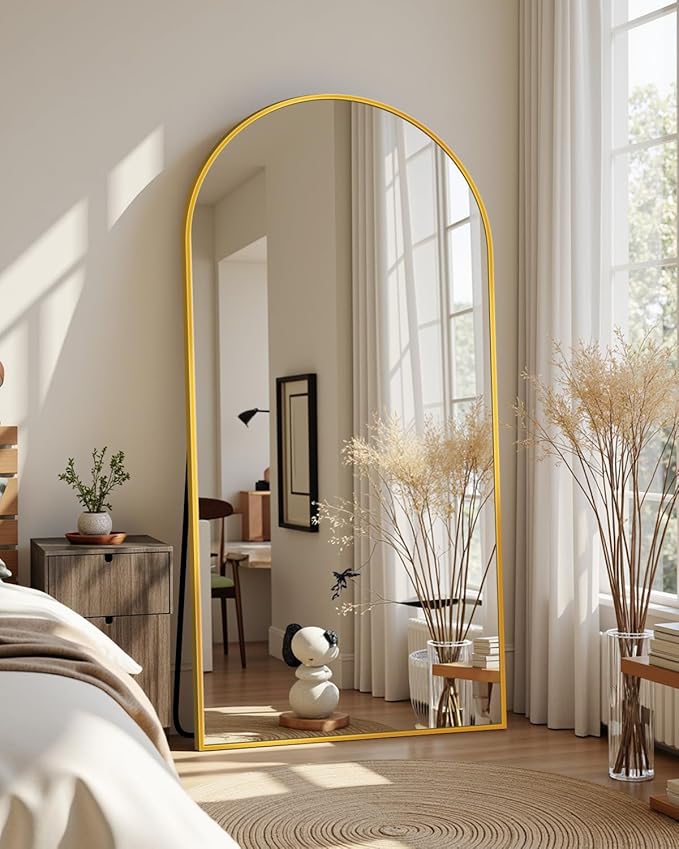 Suidia Full Length Mirror, 71"x26" Floor Standing Mirror Freestanding, Full Body Mirrors with Stand for Bedroom, Hanging Mounted for Living Room Cloakroom, Gold, Arched Style