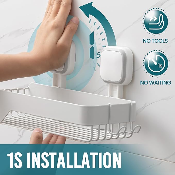 TAILI Shower Caddy Suction Cup 2 Pack,Stainless Steel Rustproof Shower Shelves,No Drilling Wall Mounted Basket,Large Capacity,Removable Suction Cup Bathroom Organizers & Home Decor, White