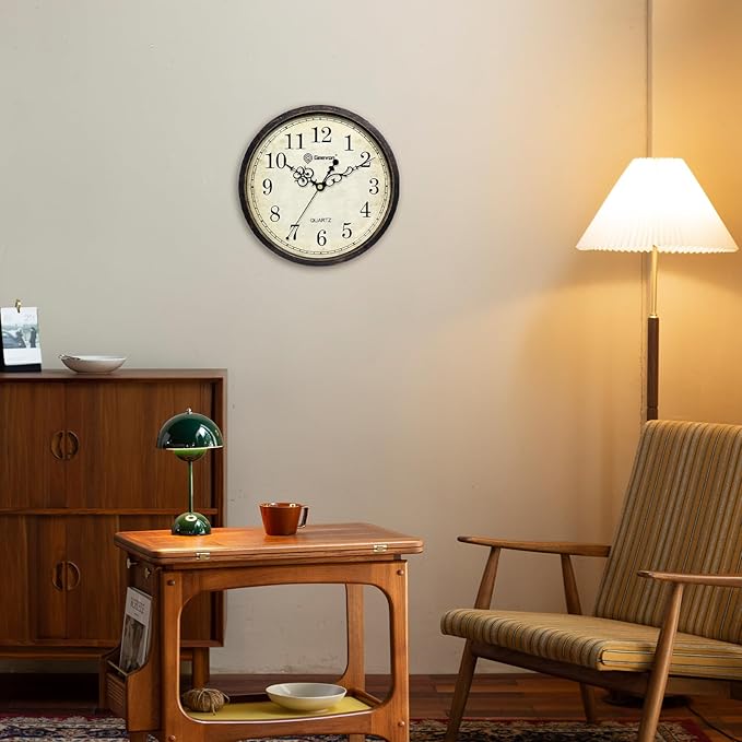 Geevon Vintage Wall Clock 10" Silent Non-Ticking Retro Round Quartz Battery Operated Decorative Clock for Kitchen, Living Room, Bedroom, Office, Classroom