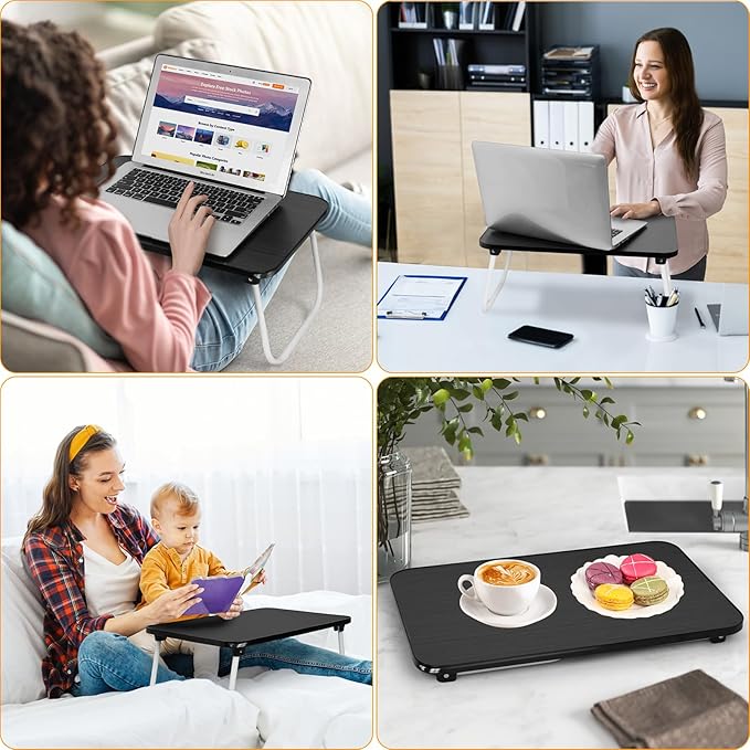 Bed Tray Table Folding Breakfast Tray,Portable Lightweight for Kitchen Serving Sofa Couch Floor (White Black Two)