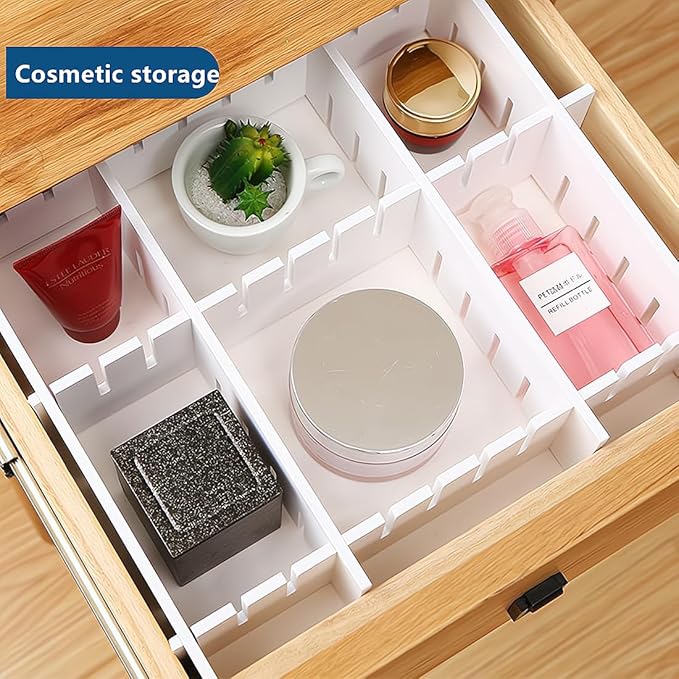 Drawer Divider,Adjustable Drawer Dividers Organizers for Baby Clothes, Underwear,Sock,Expandable Office Dresser Bathroom Desk Kitchen Separators Organizer (8 Pcs White)
