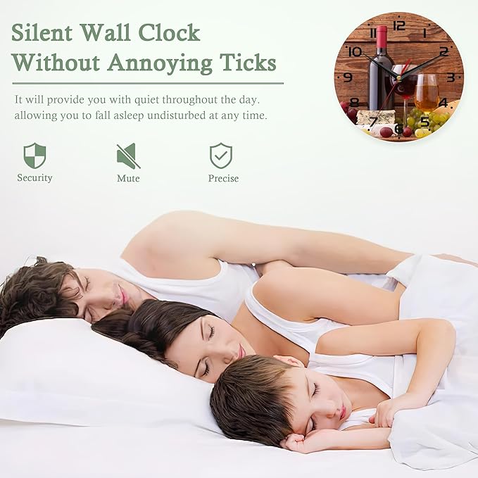 Wall Clocks,Red Wine Wood Wall Clock Decorative,Kitchen Wall Clocks Battery Operated-10 Inch Round Bathroom Wall Clock Silent Non-Ticking