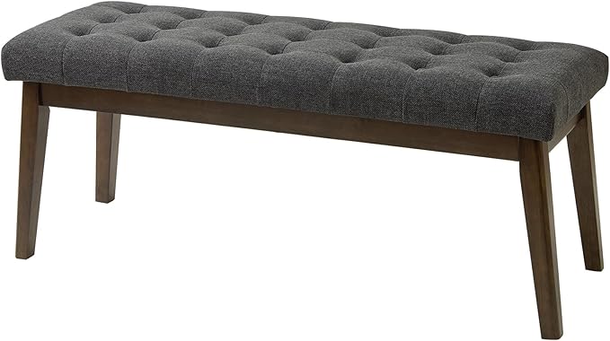 End of Bed Bedroom Bench, Linen Upholstered Tufted Bench for Bedroom End of Bed with Solid Wood Legs for Bedroom Living Room Entryway(Dark Gray)