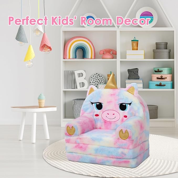 Kids Couch Comfy Foldable Kids Sofa to Lounger 2 in 1 Toddler Chair Plush Baby Sleeper Chair for Playing and Napping, Birthday Gifts for Boys and Girls